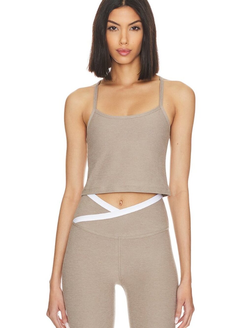 Beyond Yoga Spacedye Slim Racerback Cropped Tank in Oatmeal Size L